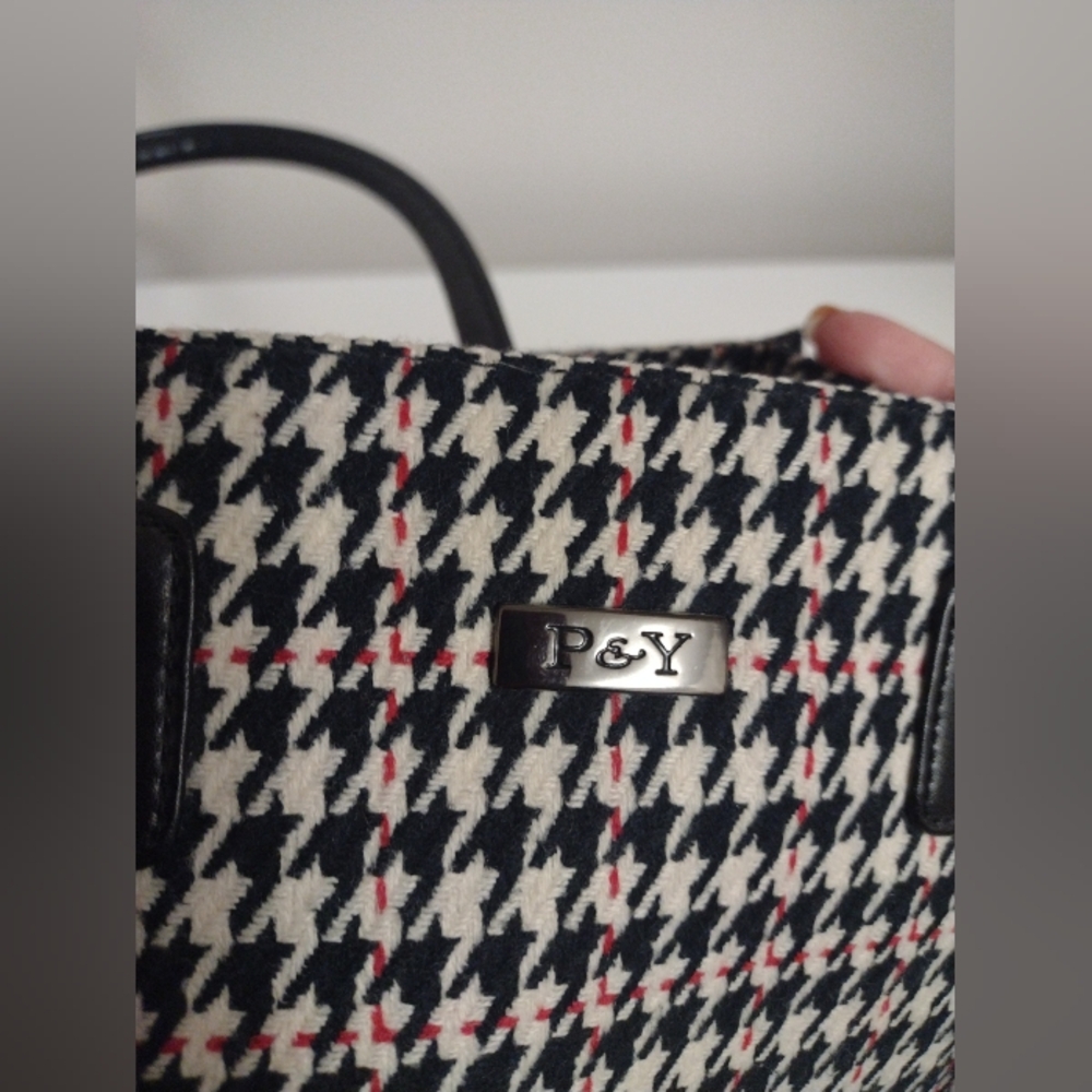 Preston & York Houndstooth Purse Bag Tote Crossbody Acrylic Wool Polyester - Picture 7 of 10